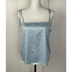 Something Navy Slip Blue Skyway Ditsy Floral Tie Spaghetti Straps Cami Top Sz L
